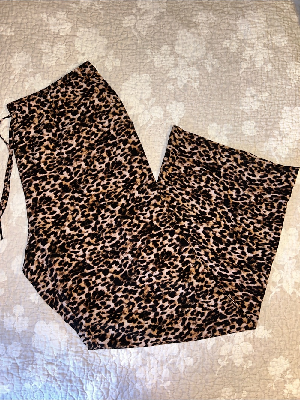 Leopard Print Wide-Leg Pants - Brown
